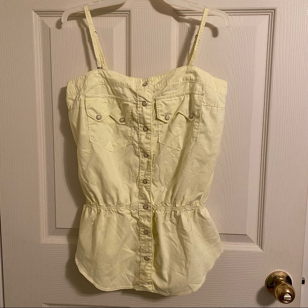True Religion spaghetti string or strapless pale yellow blouse. Size M.